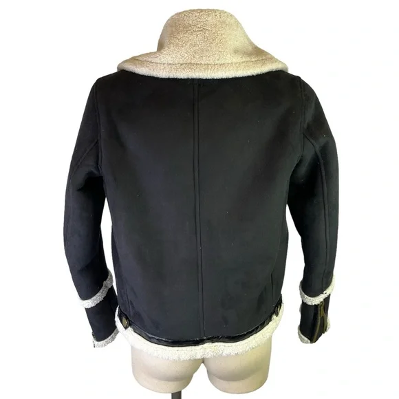NWOT Michael Michael Kors Black/Bone Aviator Jacket Faux Suede Sherpa Size XS - Picture 6 of 11
